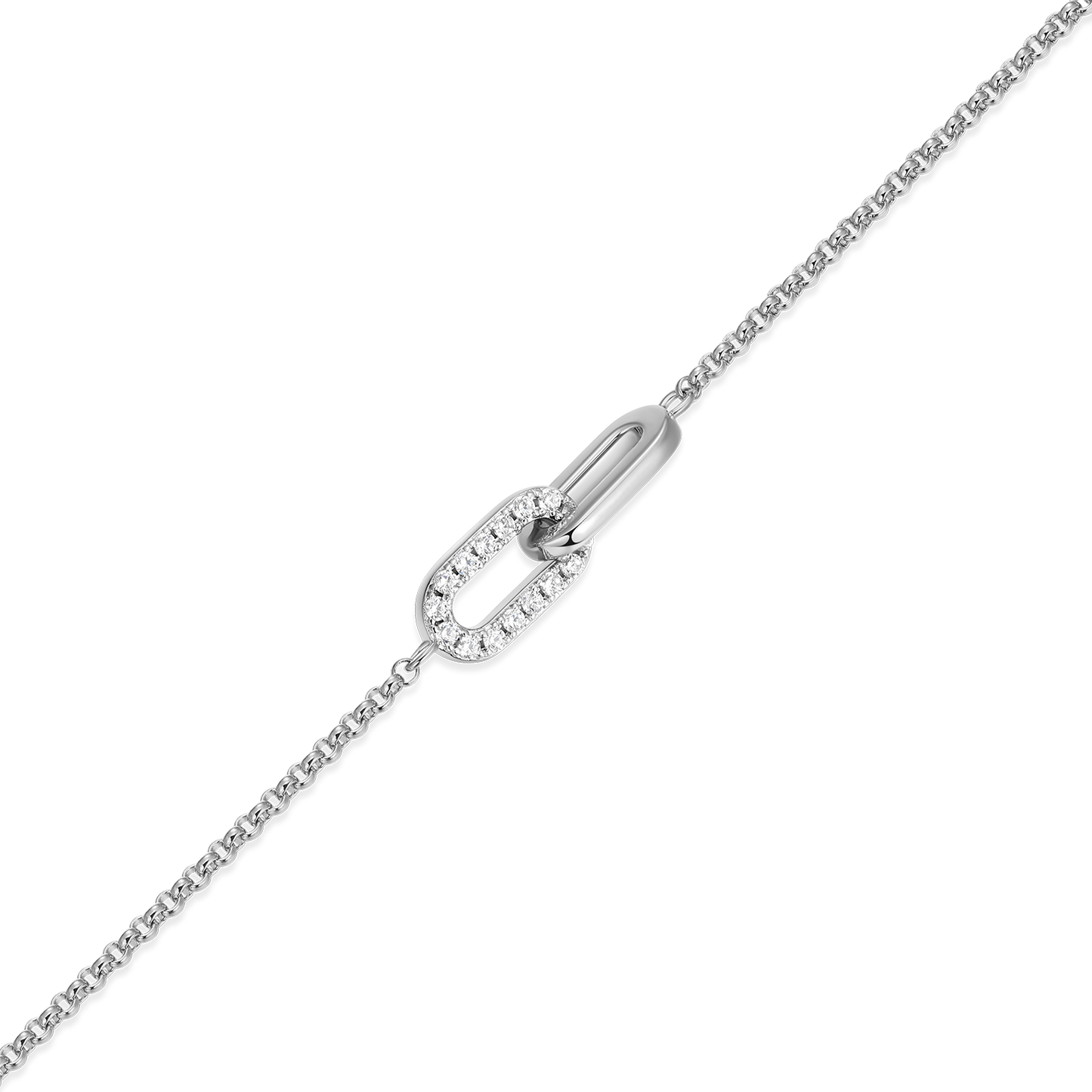 Twin Paperclip Pendant Lab-Created Diamond Bolo Bracelet in Rhodium-Plated Sterling Silver | M by Monte Luna