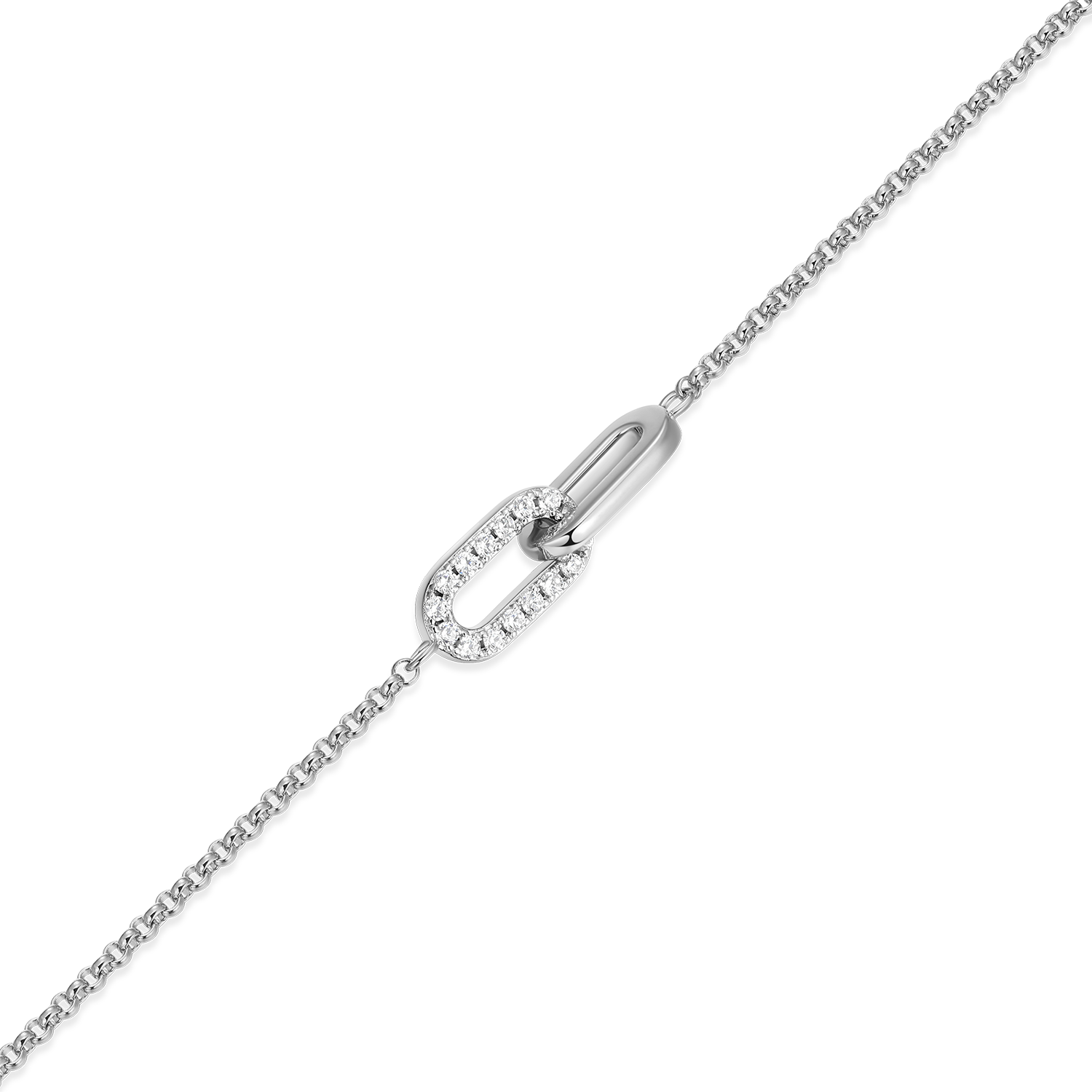 Twin Paperclip Pendant Lab-Created Diamond Bolo Bracelet in Rhodium-Plated Sterling Silver | M by Monte Luna