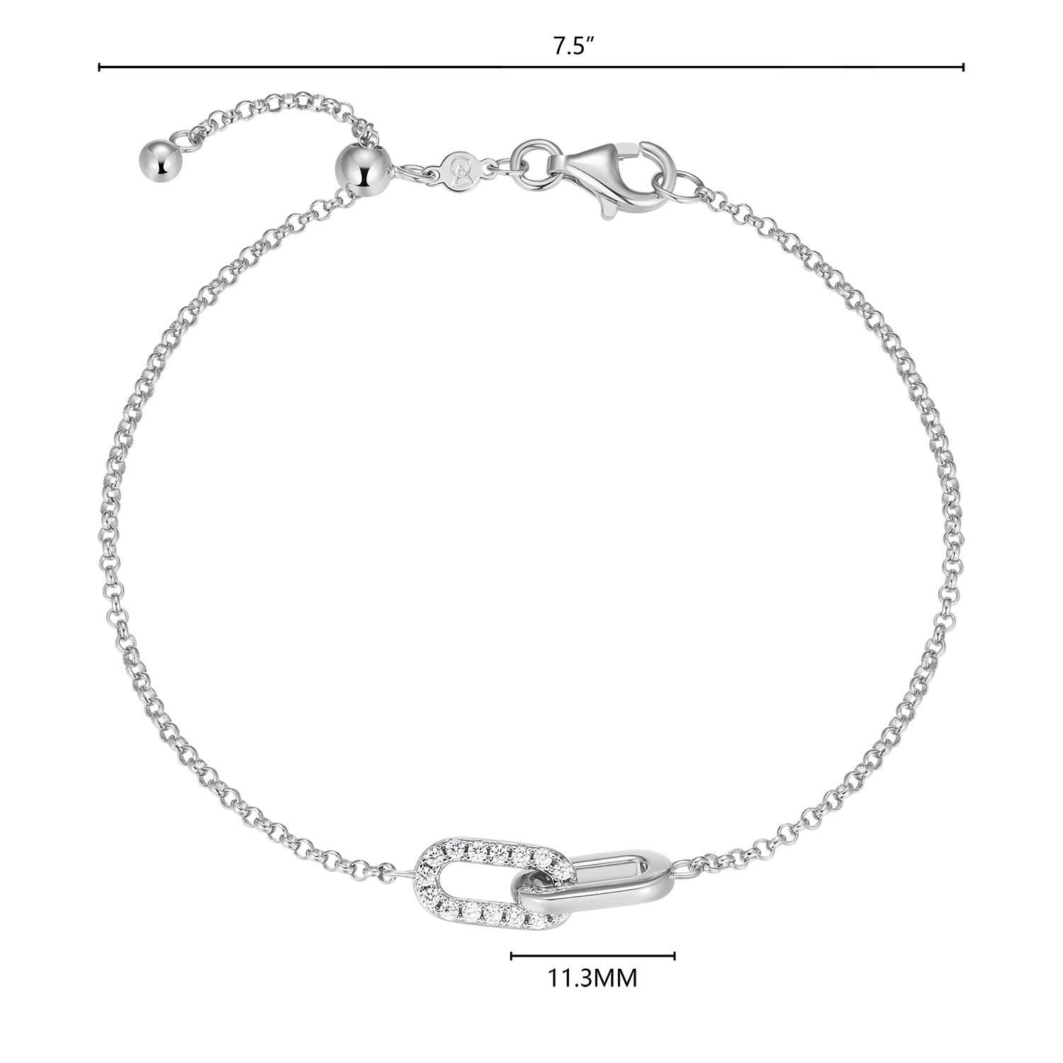 Twin Paperclip Pendant Lab-Created Diamond Bolo Bracelet in Rhodium-Plated Sterling Silver | M by Monte Luna