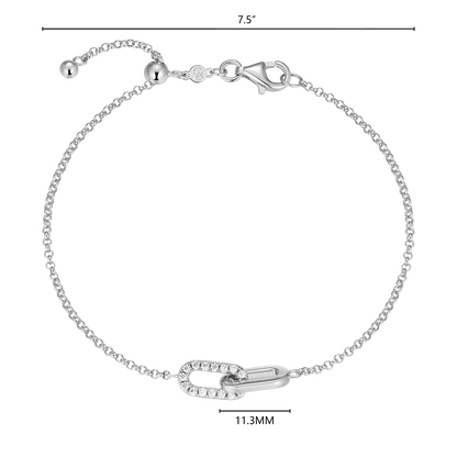 Twin Paperclip Pendant Lab-Created Diamond Bolo Bracelet in Rhodium-Plated Sterling Silver | M by Monte Luna