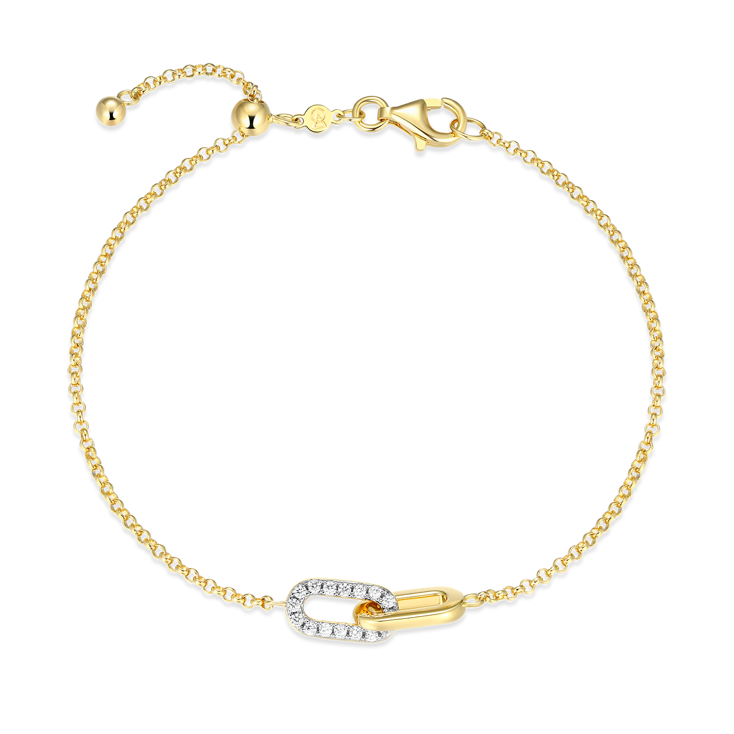 Twin Paperclip Pendant Lab-Created Diamond Bolo Bracelet in 14K Yellow Gold-Plated Sterling Silver | M by Monte Luna