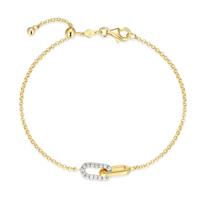 Twin Paperclip Pendant Lab-Created Diamond Bolo Bracelet in 14K Yellow Gold-Plated Sterling Silver | M by Monte Luna