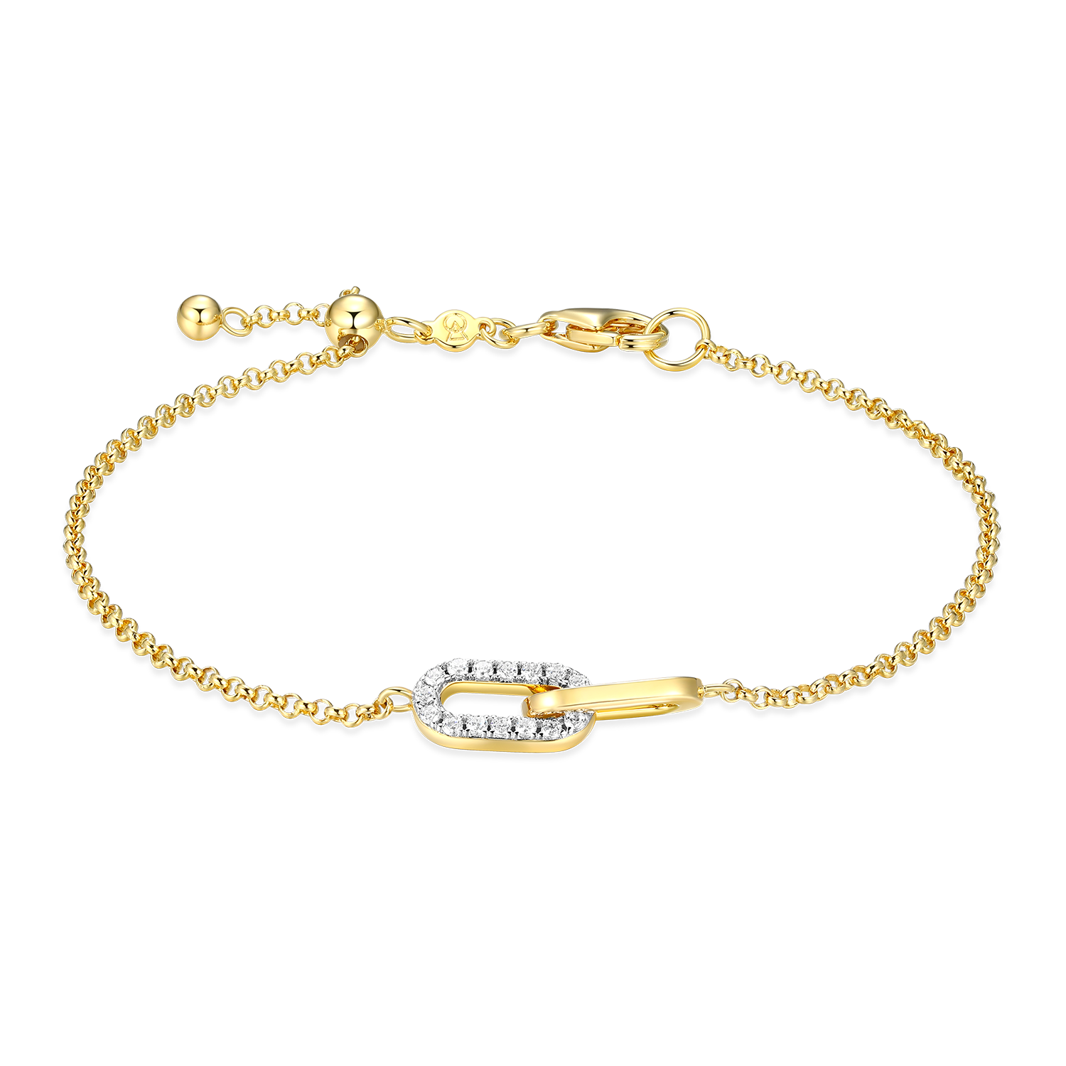 Twin Paperclip Pendant Lab-Created Diamond Bolo Bracelet in 14K Yellow Gold-Plated Sterling Silver | M by Monte Luna