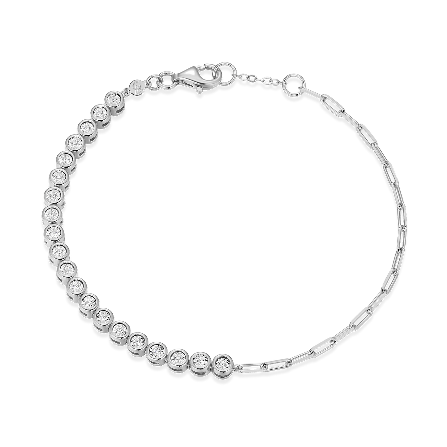 Mini Paperclip Chain & Bezel-Set Lab-Created Diamond Bracelet in Rhodium-Plated Sterling Silver | M by Monte Luna