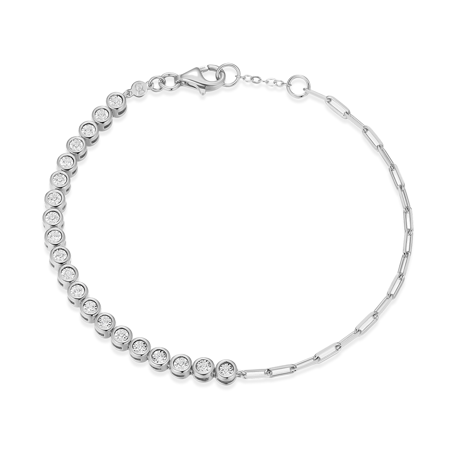 Mini Paperclip Chain & Bezel-Set Lab-Created Diamond Bracelet in Rhodium-Plated Sterling Silver | M by Monte Luna
