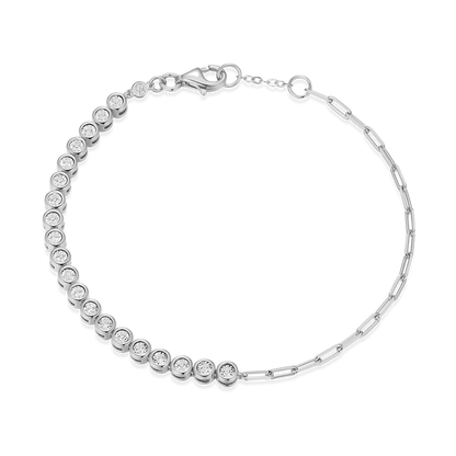Mini Paperclip Chain & Bezel-Set Lab-Created Diamond Bracelet in Rhodium-Plated Sterling Silver | M by Monte Luna