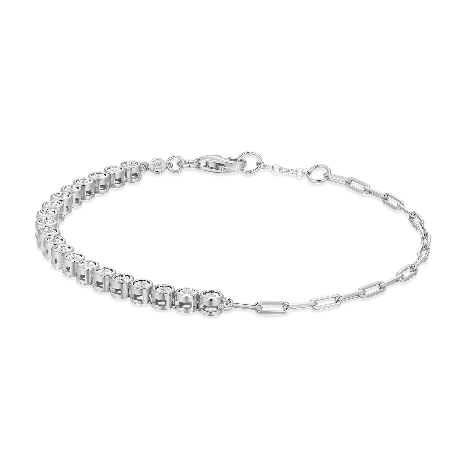 Mini Paperclip Chain & Bezel-Set Lab-Created Diamond Bracelet in Rhodium-Plated Sterling Silver | M by Monte Luna