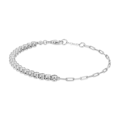 Mini Paperclip Chain & Bezel-Set Lab-Created Diamond Bracelet in Rhodium-Plated Sterling Silver | M by Monte Luna