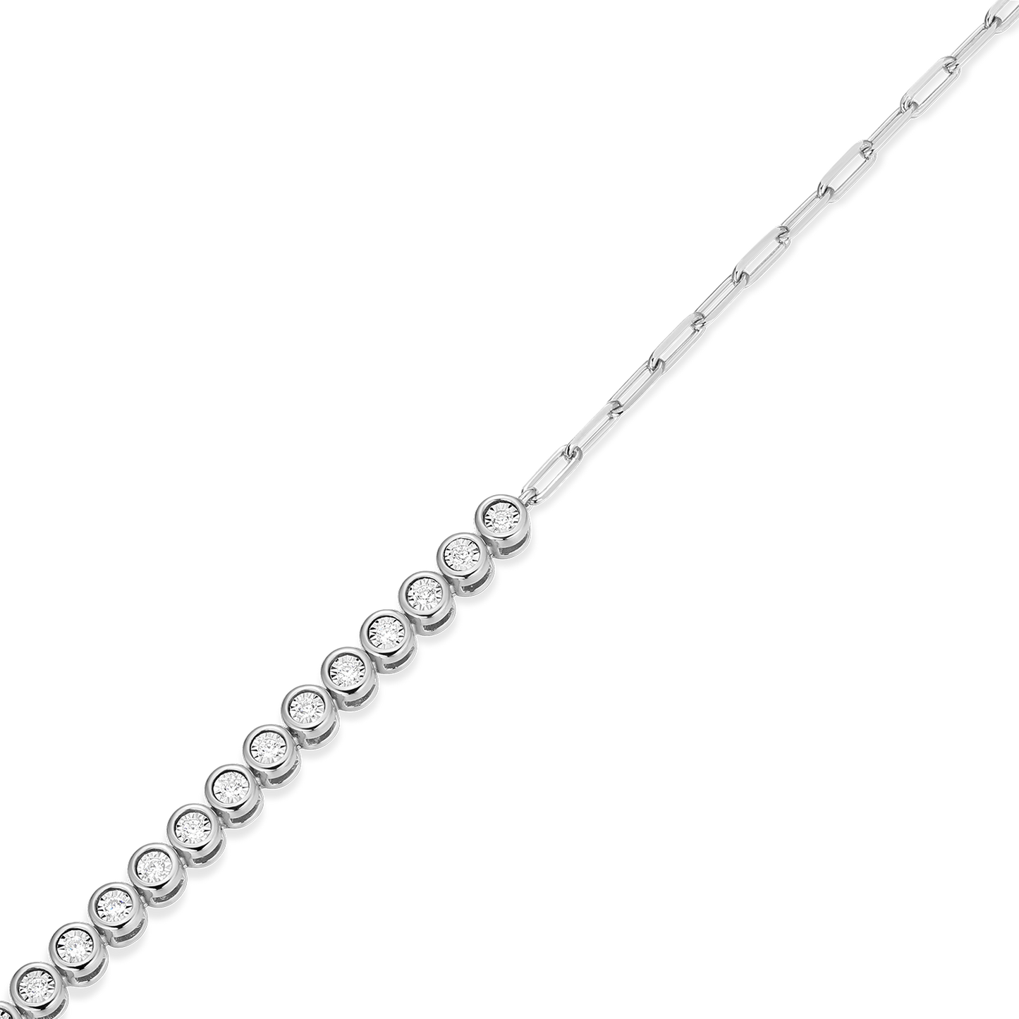 Mini Paperclip Chain & Bezel-Set Lab-Created Diamond Bracelet in Rhodium-Plated Sterling Silver | M by Monte Luna