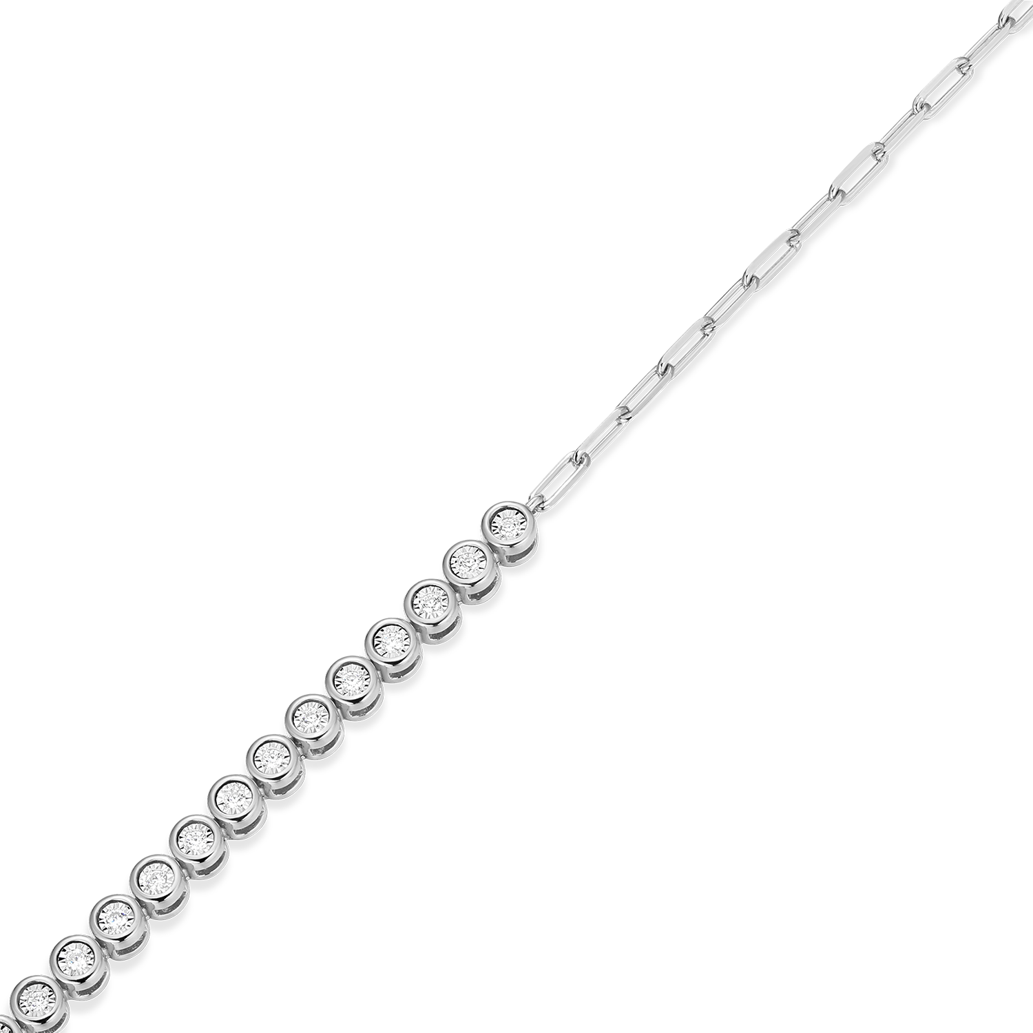 Mini Paperclip Chain & Bezel-Set Lab-Created Diamond Bracelet in Rhodium-Plated Sterling Silver | M by Monte Luna