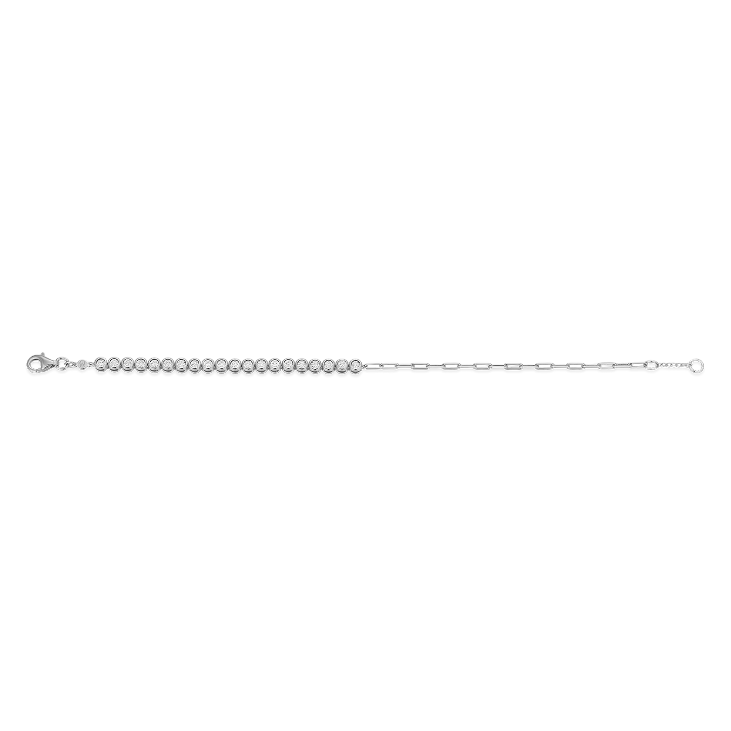 Mini Paperclip Chain & Bezel-Set Lab-Created Diamond Bracelet in Rhodium-Plated Sterling Silver | M by Monte Luna