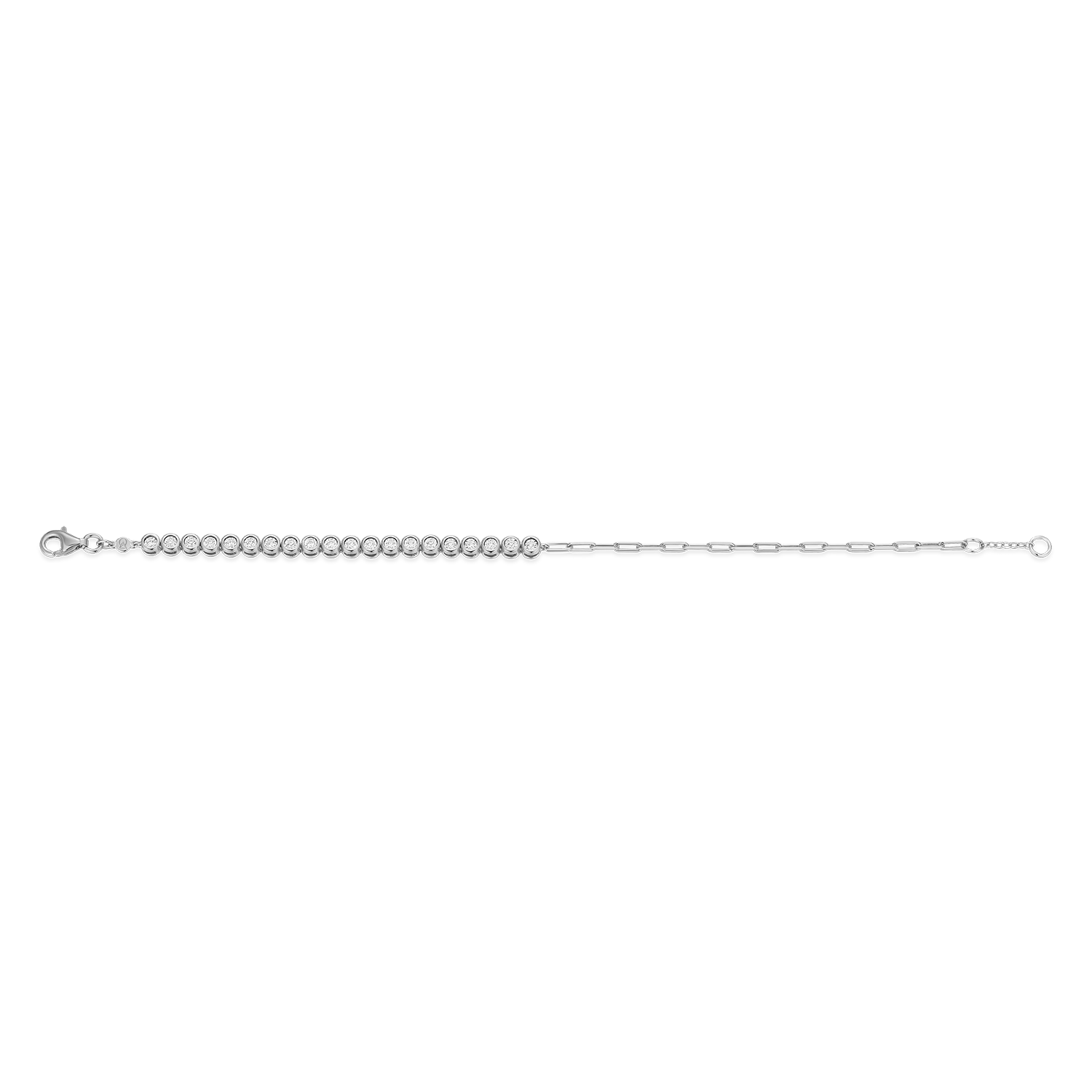 Mini Paperclip Chain & Bezel-Set Lab-Created Diamond Bracelet in Rhodium-Plated Sterling Silver | M by Monte Luna