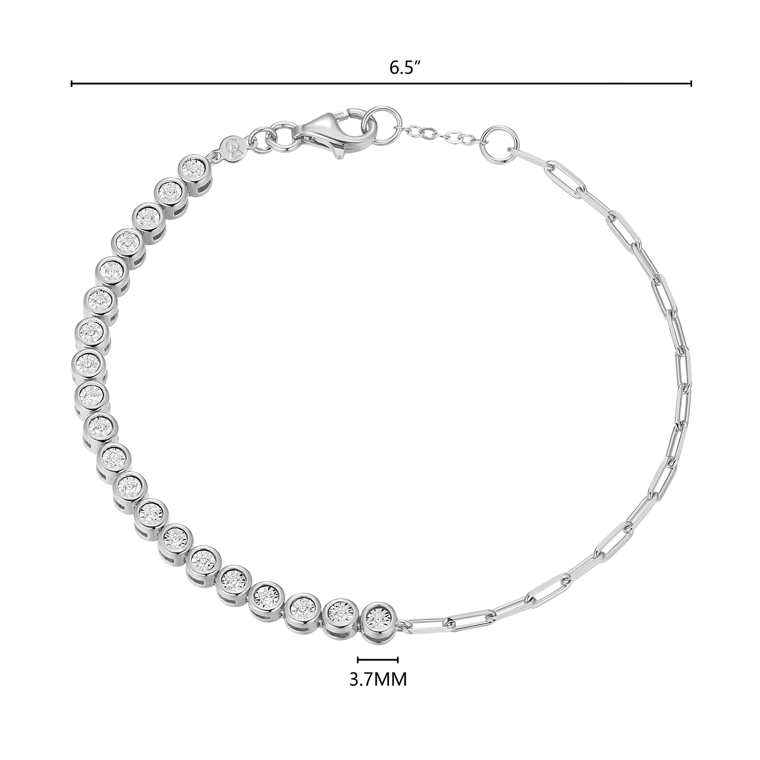 Mini Paperclip Chain & Bezel-Set Lab-Created Diamond Bracelet in Rhodium-Plated Sterling Silver | M by Monte Luna