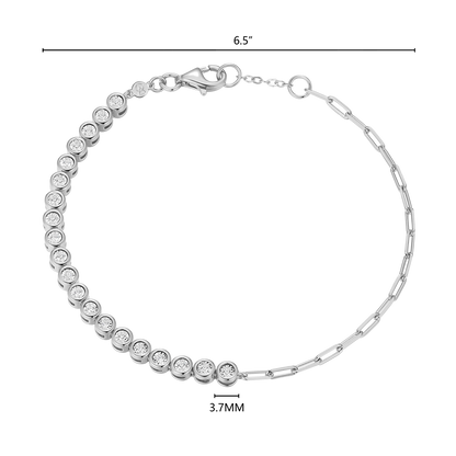 Mini Paperclip Chain & Bezel-Set Lab-Created Diamond Bracelet in Rhodium-Plated Sterling Silver | M by Monte Luna