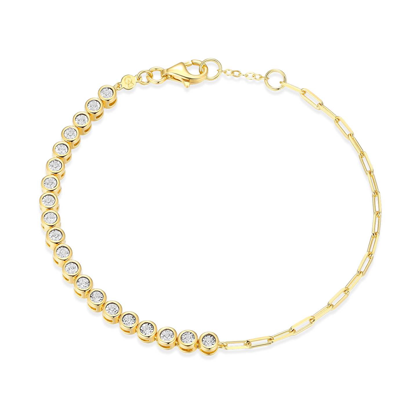 Mini Paperclip Chain & Bezel-Set Lab-Created Diamond Bracelet in 14K Yellow Gold-Plated Sterling Silver | M by Monte Luna