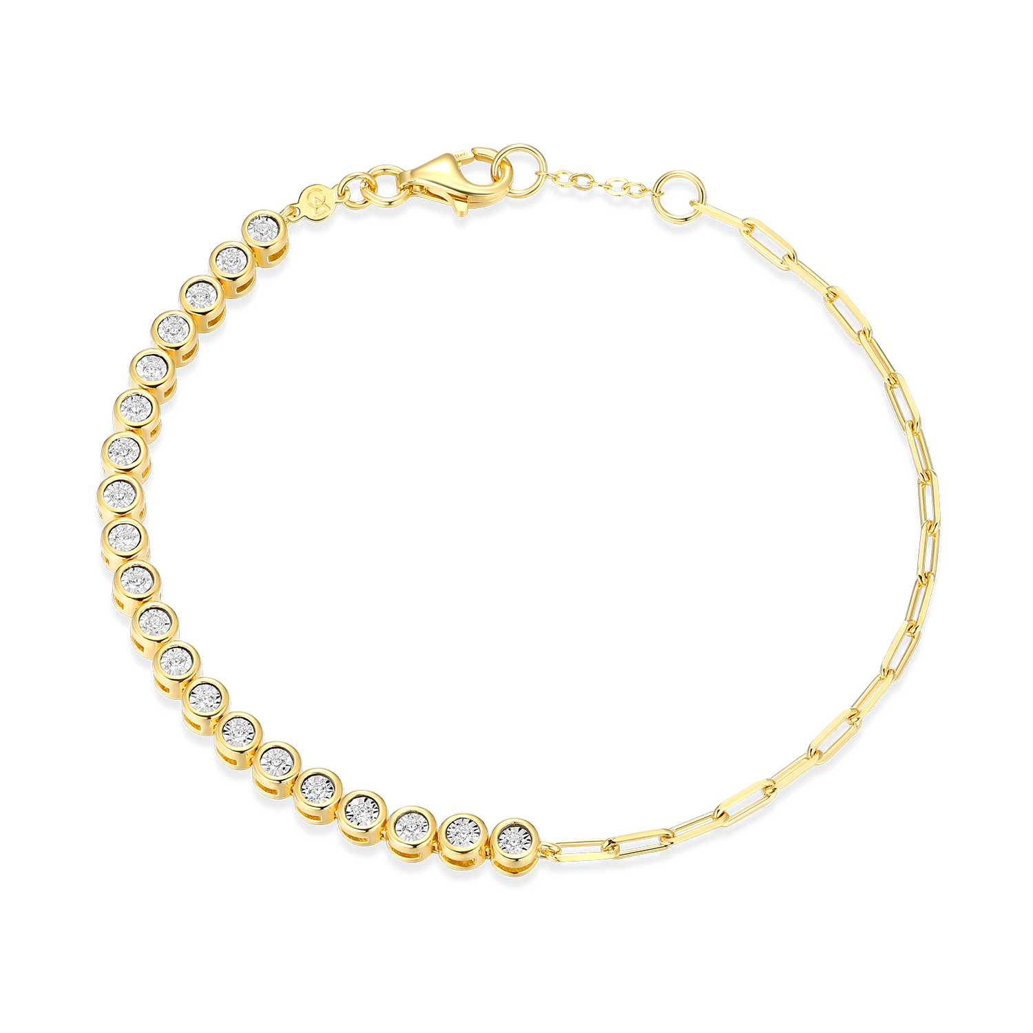 Mini Paperclip Chain & Bezel-Set Lab-Created Diamond Bracelet in 14K Yellow Gold-Plated Sterling Silver | M by Monte Luna