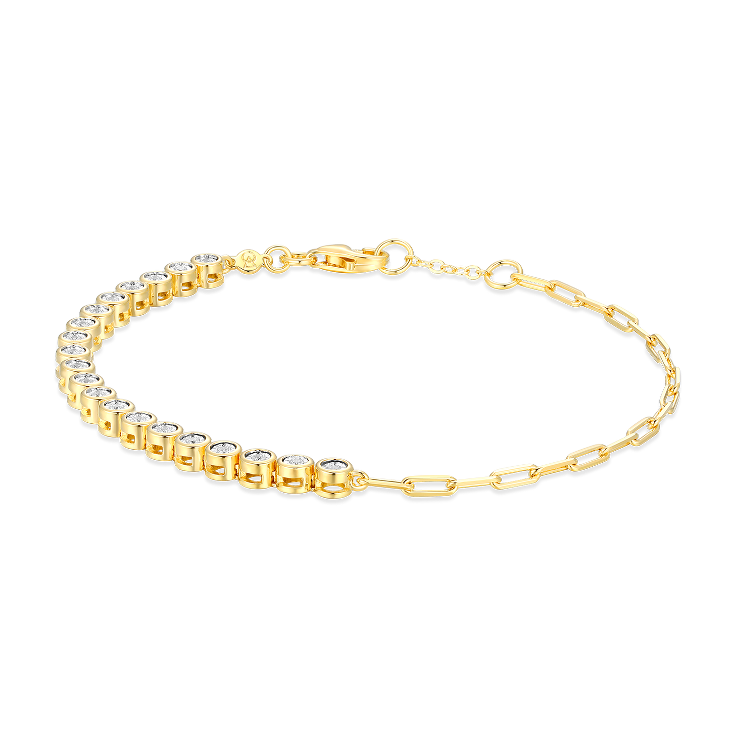 Mini Paperclip Chain & Bezel-Set Lab-Created Diamond Bracelet in 14K Yellow Gold-Plated Sterling Silver | M by Monte Luna