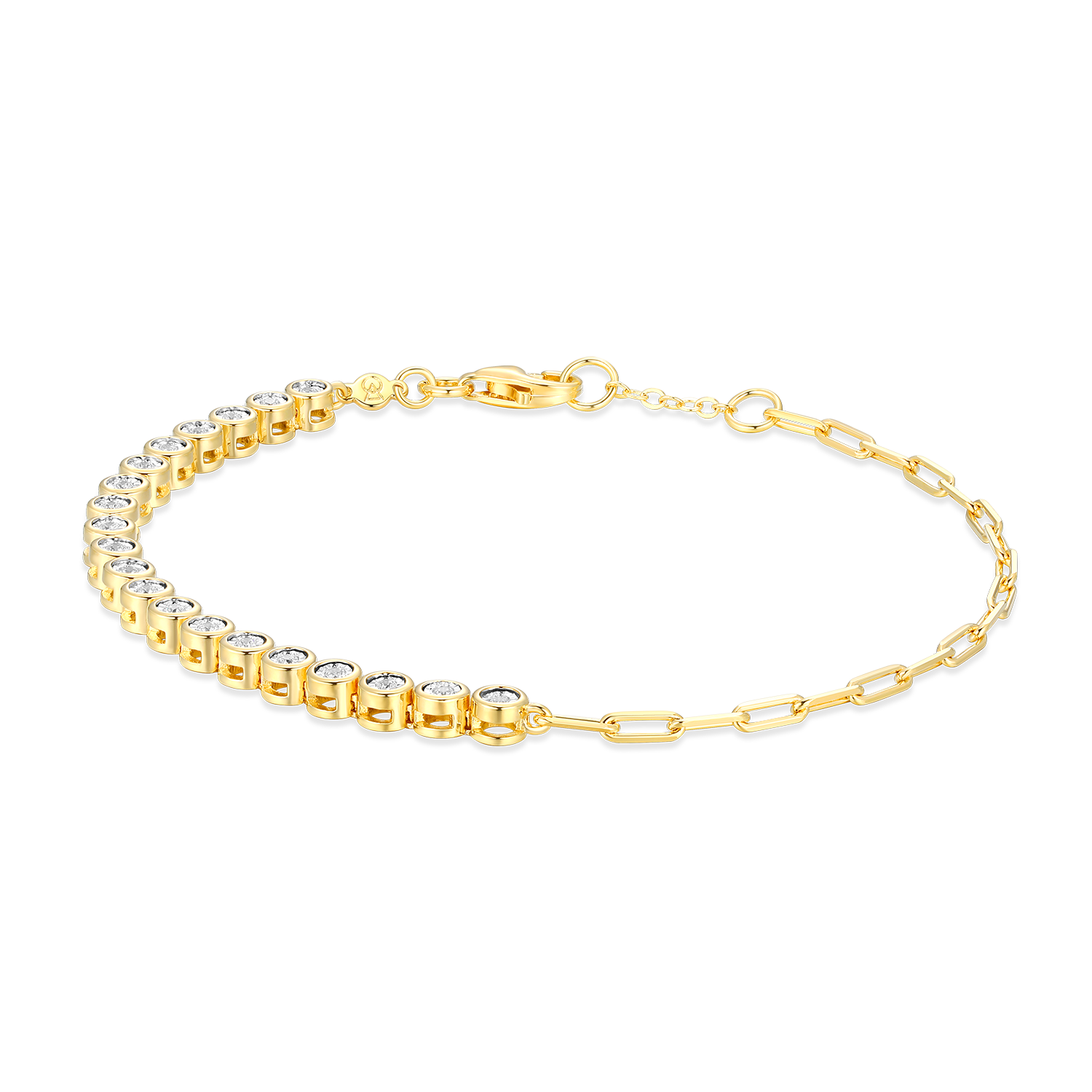 Mini Paperclip Chain & Bezel-Set Lab-Created Diamond Bracelet in 14K Yellow Gold-Plated Sterling Silver | M by Monte Luna