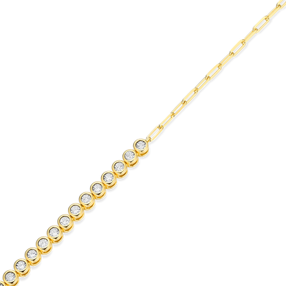 Mini Paperclip Chain & Bezel-Set Lab-Created Diamond Bracelet in 14K Yellow Gold-Plated Sterling Silver | M by Monte Luna