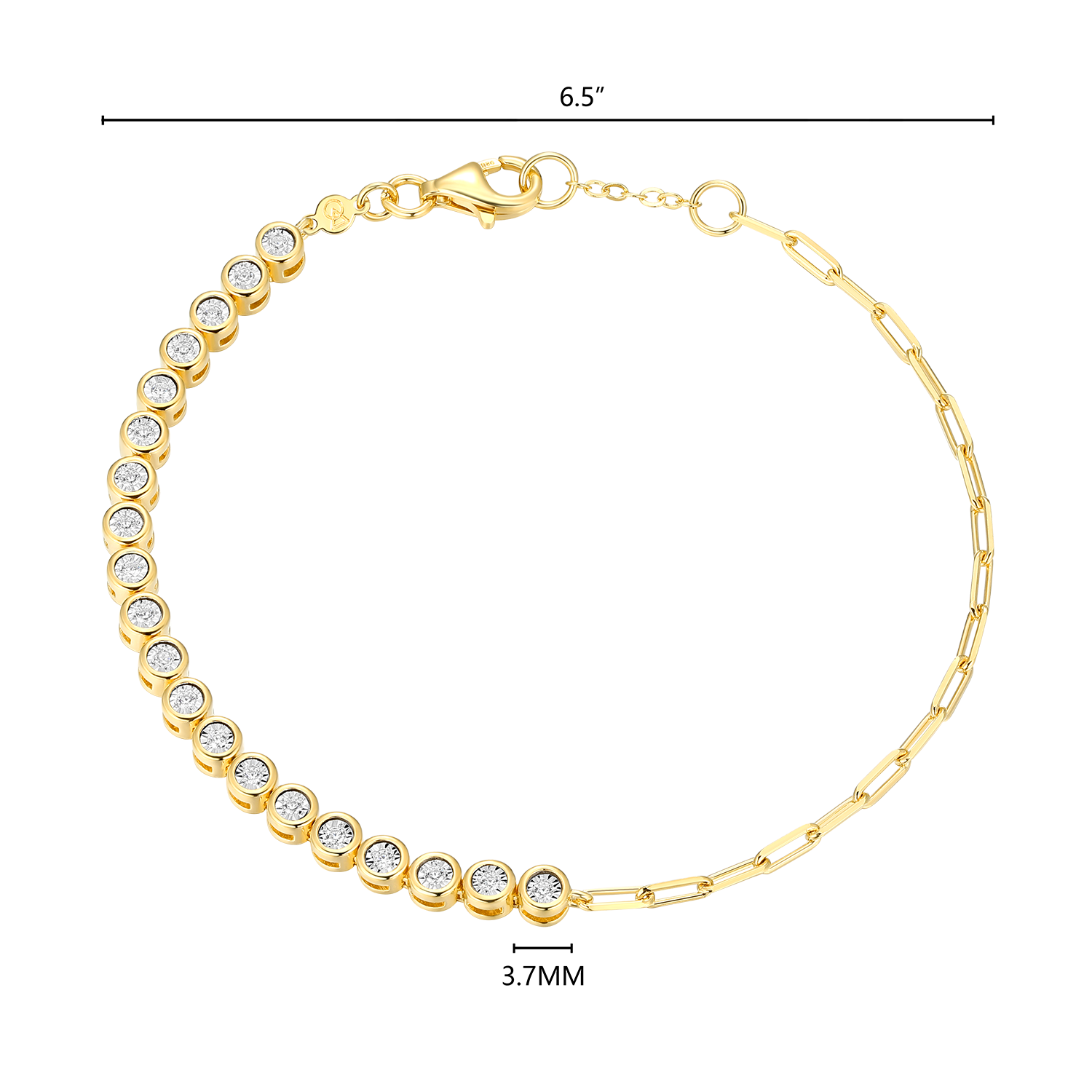 Mini Paperclip Chain & Bezel-Set Lab-Created Diamond Bracelet in 14K Yellow Gold-Plated Sterling Silver | M by Monte Luna