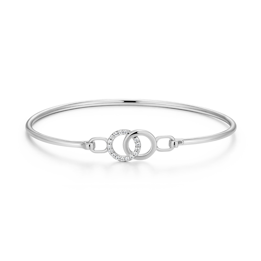 Twin Circle Lab-Created Diamond Flex Bangle in Rhodium-Plated Sterling Silver | M by Monte Luna