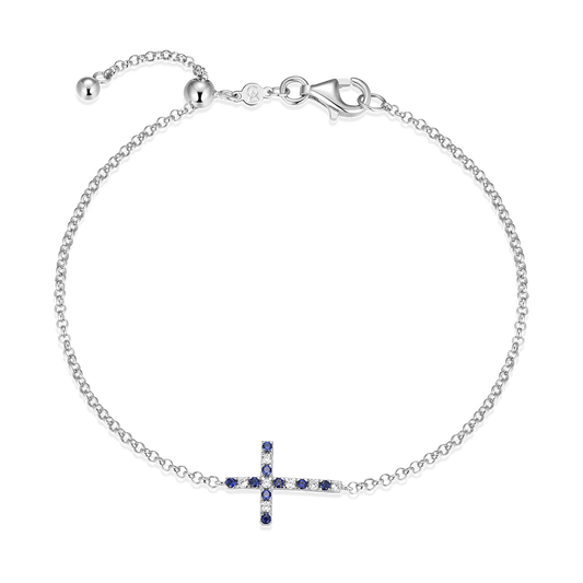 Cross Lab-Created Sapphire & Diamond Bolo Bracelet in Rhodium-Plated Sterling Silver | M by Monte Luna