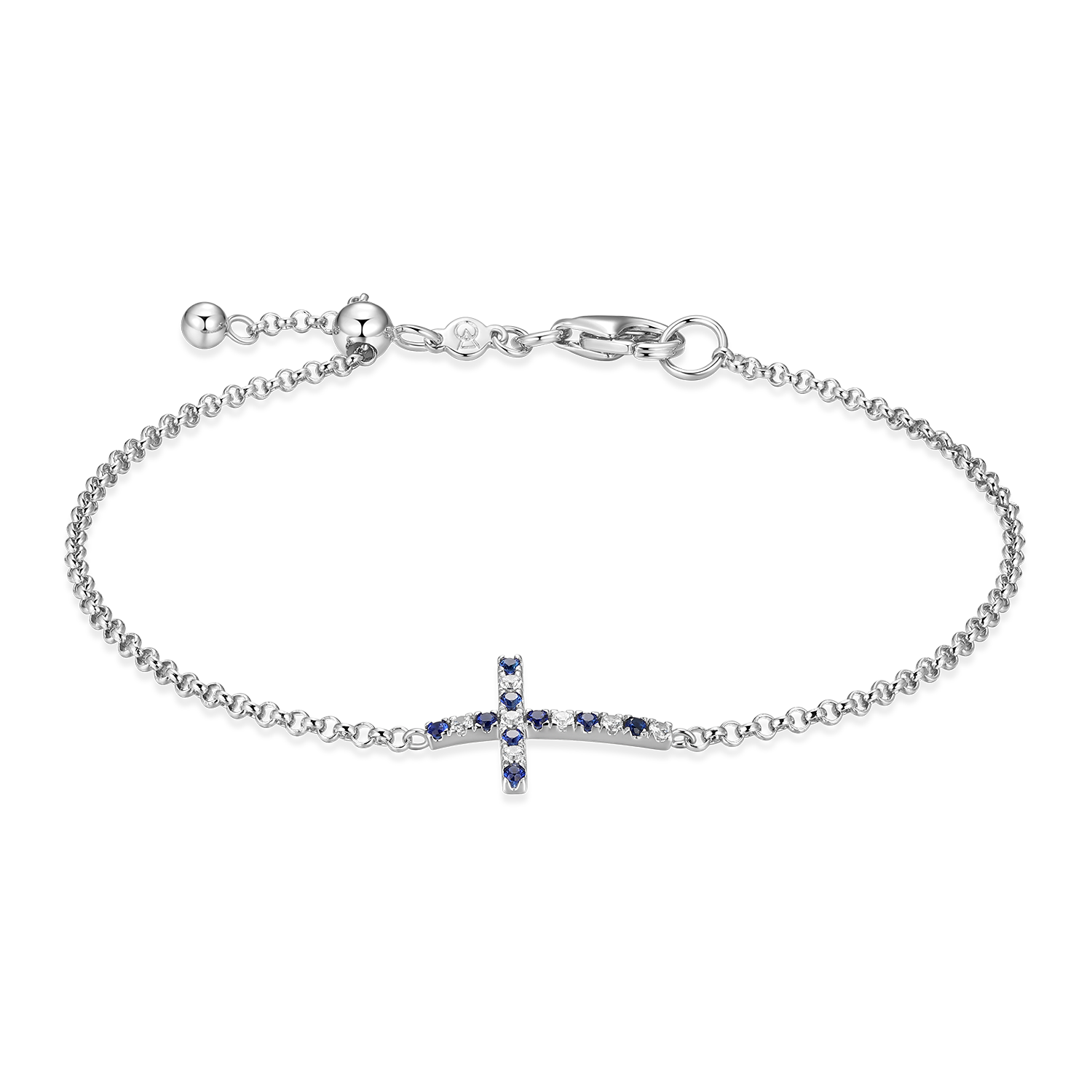 Cross Lab-Created Sapphire & Diamond Bolo Bracelet in Rhodium-Plated Sterling Silver | M by Monte Luna