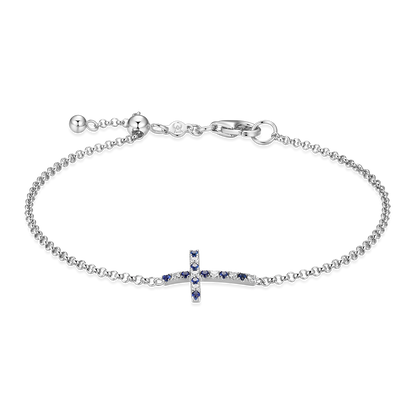 Cross Lab-Created Sapphire & Diamond Bolo Bracelet in Rhodium-Plated Sterling Silver | M by Monte Luna