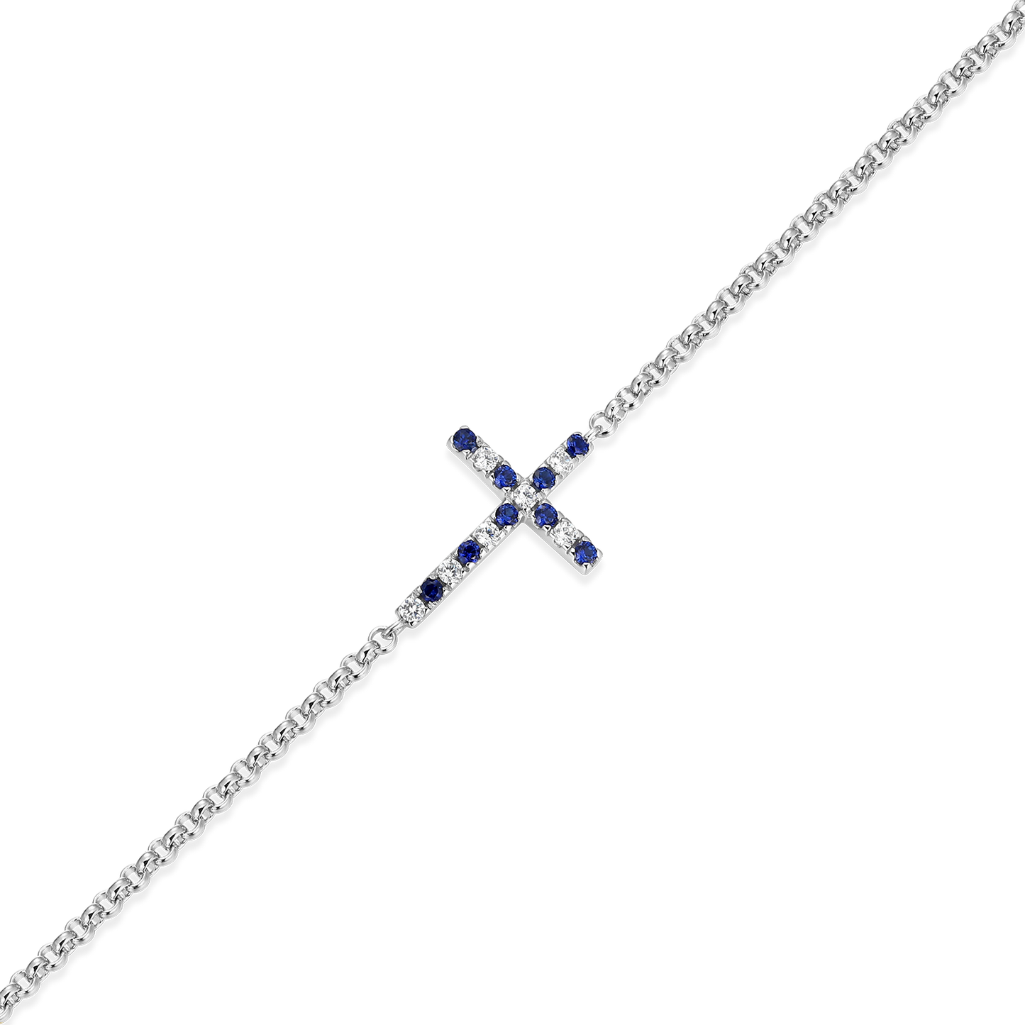 Cross Lab-Created Sapphire & Diamond Bolo Bracelet in Rhodium-Plated Sterling Silver | M by Monte Luna