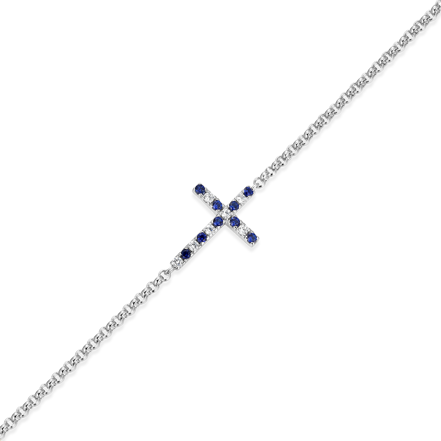 Cross Lab-Created Sapphire & Diamond Bolo Bracelet in Rhodium-Plated Sterling Silver | M by Monte Luna