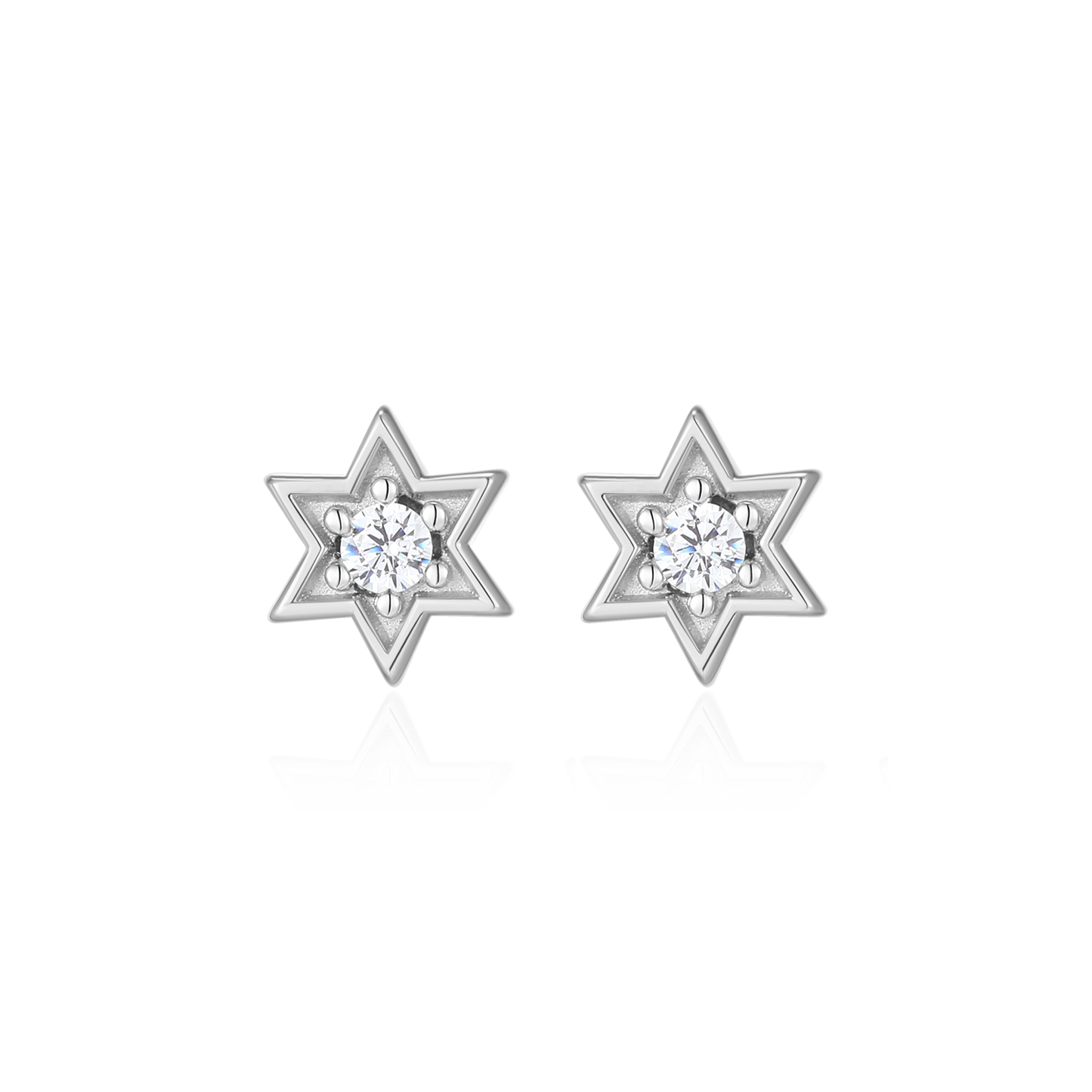 Star of David Lab-Created Diamond Stud Earrings in Rhodium-Plated Sterling Silver | M by Monte Luna