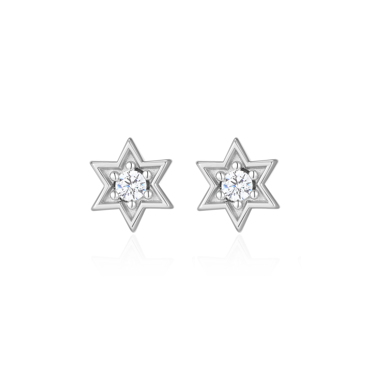 Star of David Lab-Created Diamond Stud Earrings in Rhodium-Plated Sterling Silver | M by Monte Luna