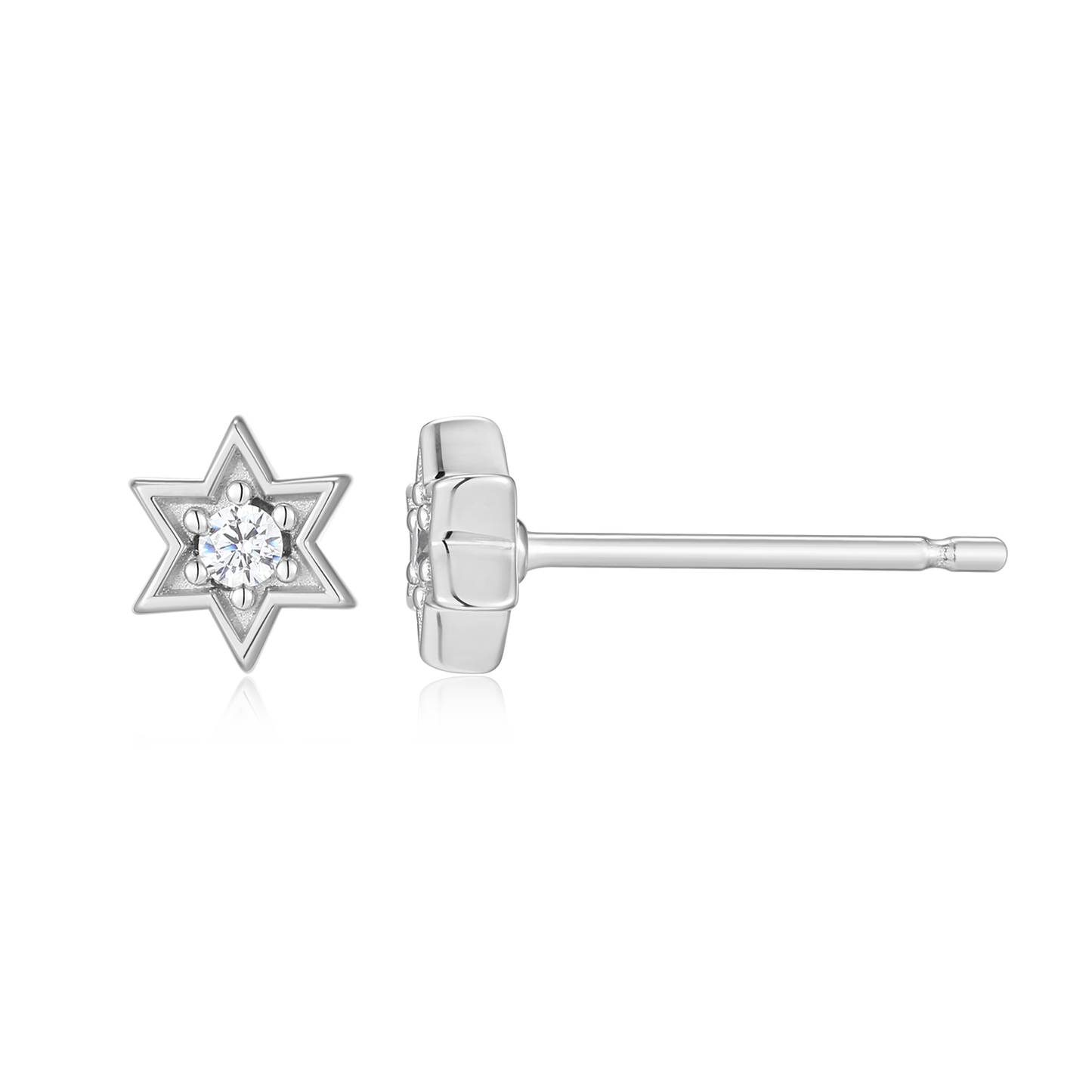 Star of David Lab-Created Diamond Stud Earrings in Rhodium-Plated Sterling Silver | M by Monte Luna