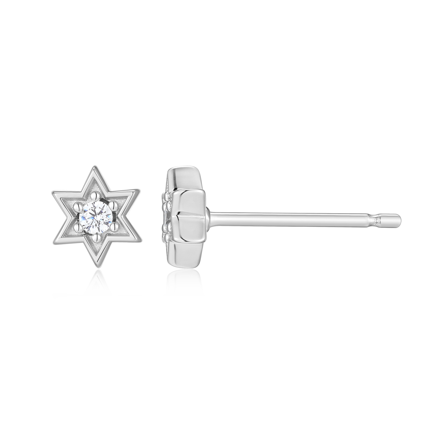 Star of David Lab-Created Diamond Stud Earrings in Rhodium-Plated Sterling Silver | M by Monte Luna