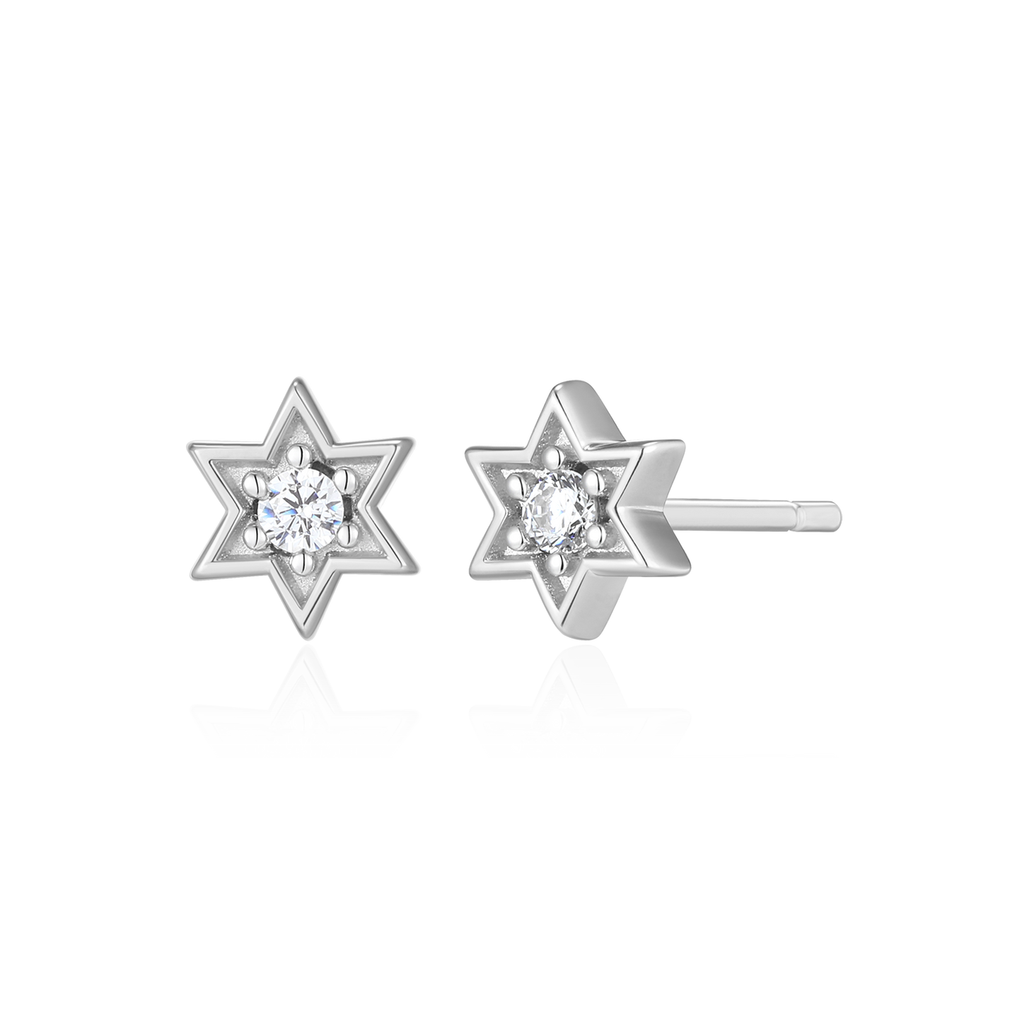 Star of David Lab-Created Diamond Stud Earrings in Rhodium-Plated Sterling Silver | M by Monte Luna