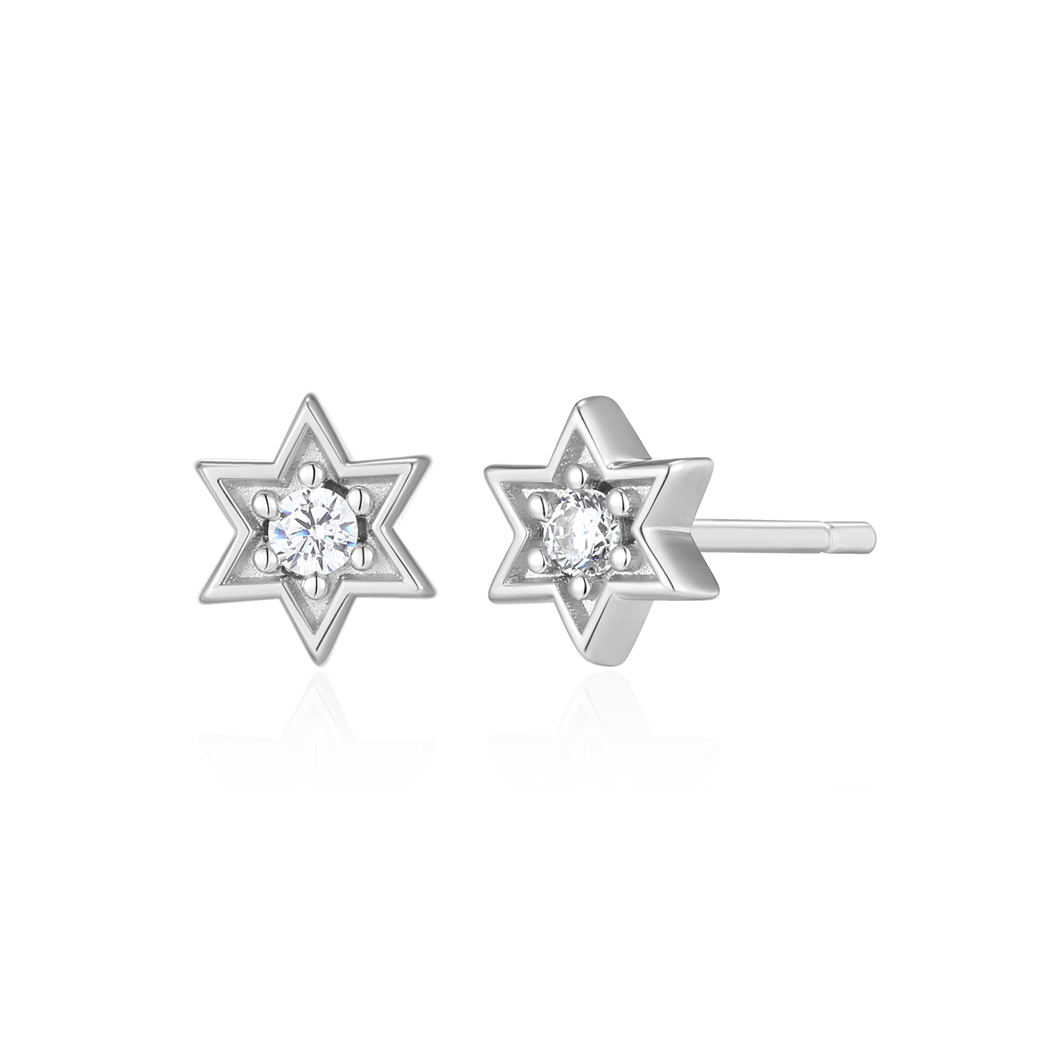 Star of David Lab-Created Diamond Stud Earrings in Rhodium-Plated Sterling Silver | M by Monte Luna