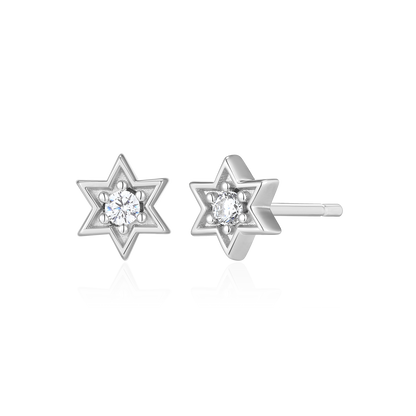 Star of David Lab-Created Diamond Stud Earrings in Rhodium-Plated Sterling Silver | M by Monte Luna