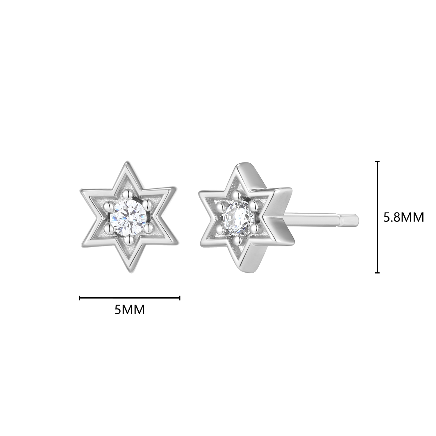 Star of David Lab-Created Diamond Stud Earrings in Rhodium-Plated Sterling Silver | M by Monte Luna