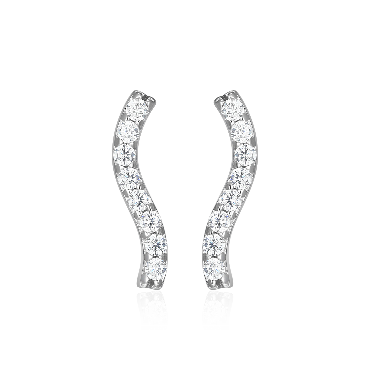 Wavy Bar Lab-Created Diamond Stud Earrings in Rhodium-Plated Sterling Silver | M by Monte Luna