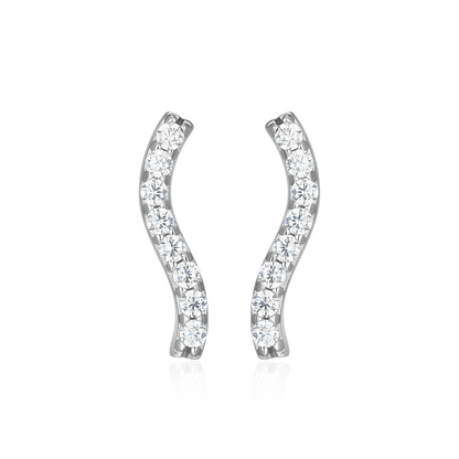Wavy Bar Lab-Created Diamond Stud Earrings in Rhodium-Plated Sterling Silver | M by Monte Luna