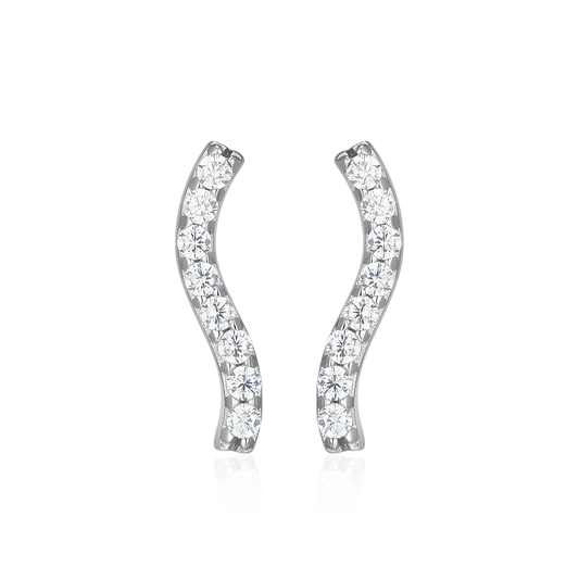 Wavy Bar Lab-Created Diamond Stud Earrings in Rhodium-Plated Sterling Silver | M by Monte Luna