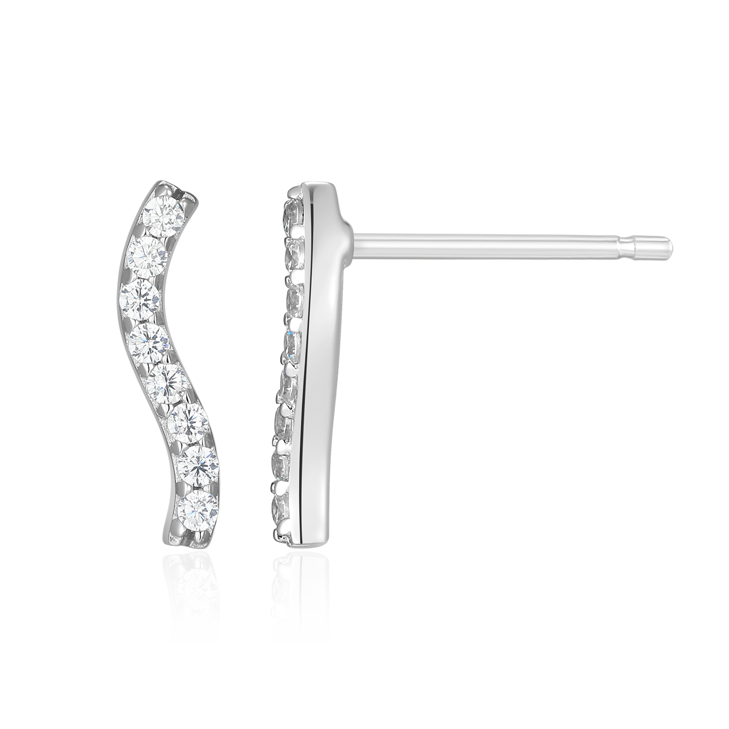 Wavy Bar Lab-Created Diamond Stud Earrings in Rhodium-Plated Sterling Silver | M by Monte Luna