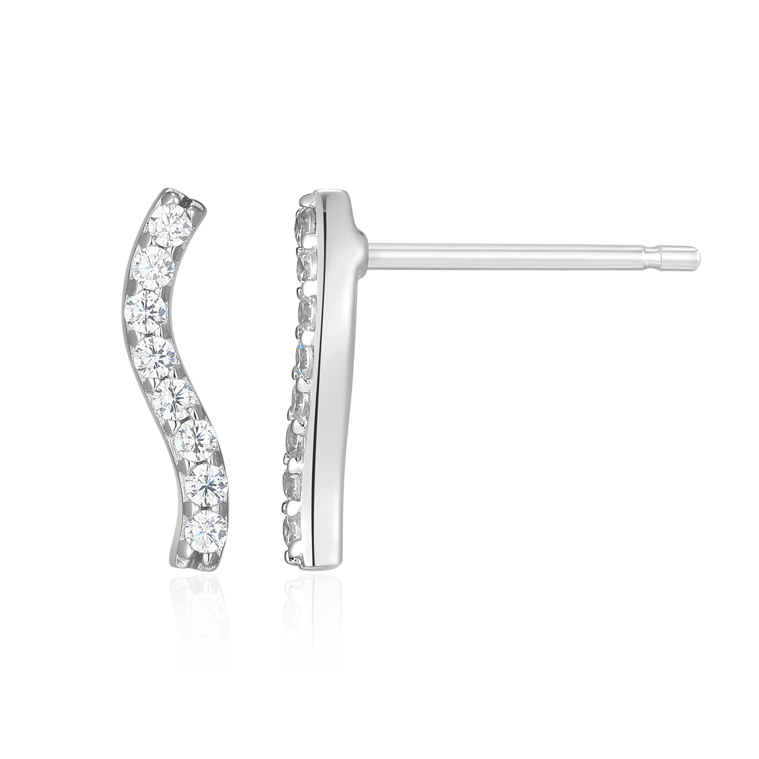 Wavy Bar Lab-Created Diamond Stud Earrings in Rhodium-Plated Sterling Silver | M by Monte Luna