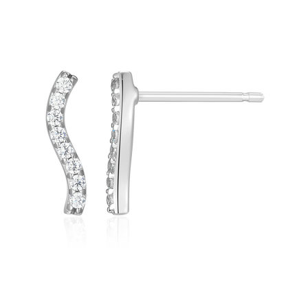 Wavy Bar Lab-Created Diamond Stud Earrings in Rhodium-Plated Sterling Silver | M by Monte Luna