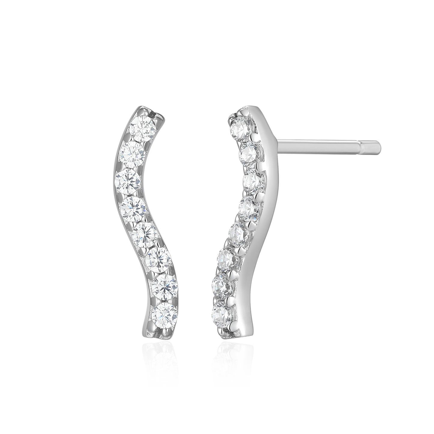 Wavy Bar Lab-Created Diamond Stud Earrings in Rhodium-Plated Sterling Silver | M by Monte Luna