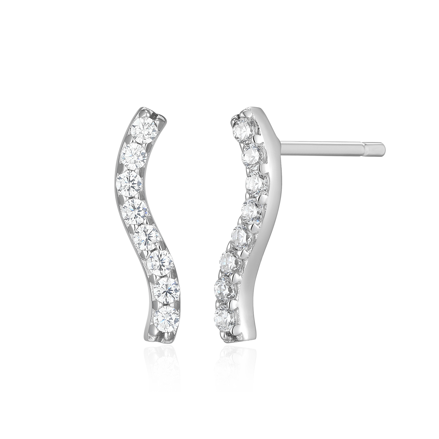 Wavy Bar Lab-Created Diamond Stud Earrings in Rhodium-Plated Sterling Silver | M by Monte Luna
