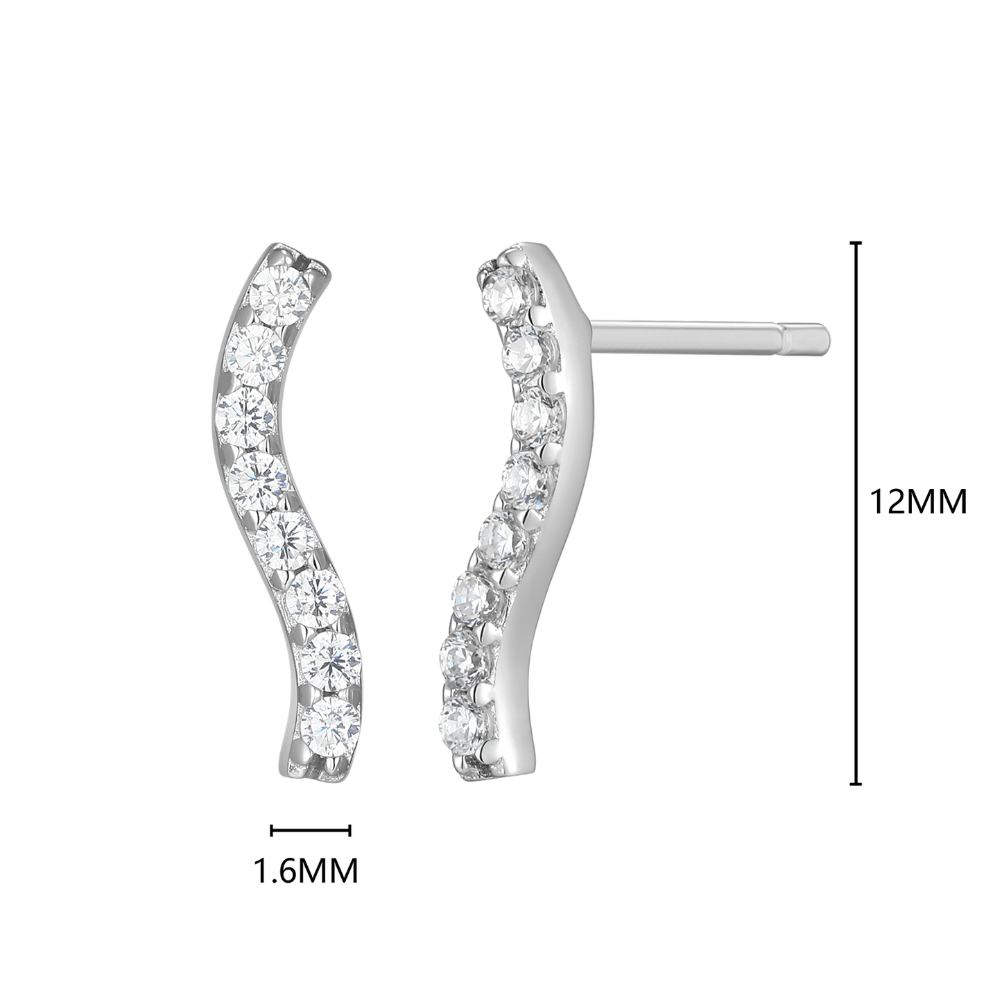 Wavy Bar Lab-Created Diamond Stud Earrings in Rhodium-Plated Sterling Silver | M by Monte Luna