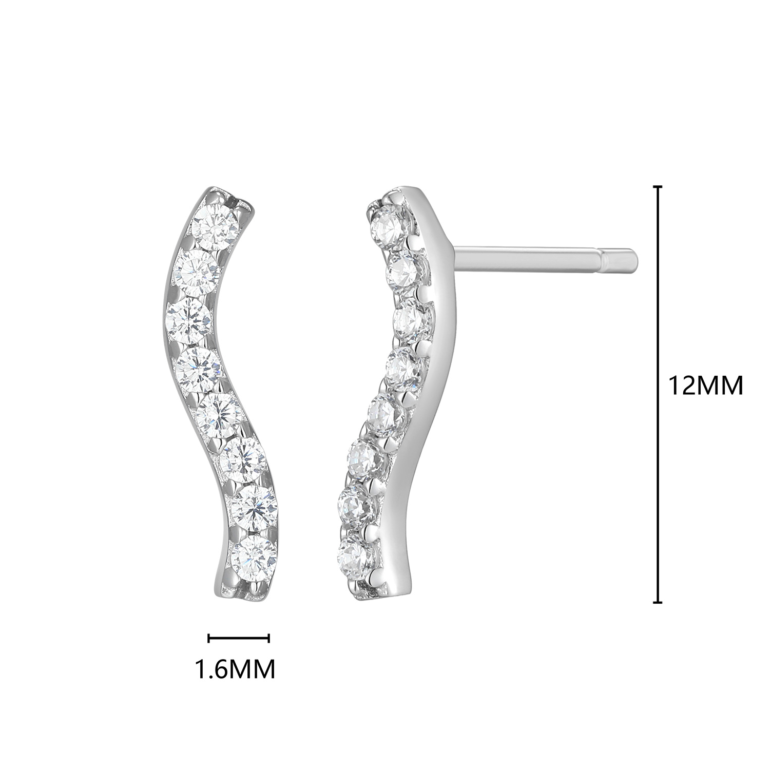 Wavy Bar Lab-Created Diamond Stud Earrings in Rhodium-Plated Sterling Silver | M by Monte Luna