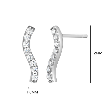 Wavy Bar Lab-Created Diamond Stud Earrings in Rhodium-Plated Sterling Silver | M by Monte Luna