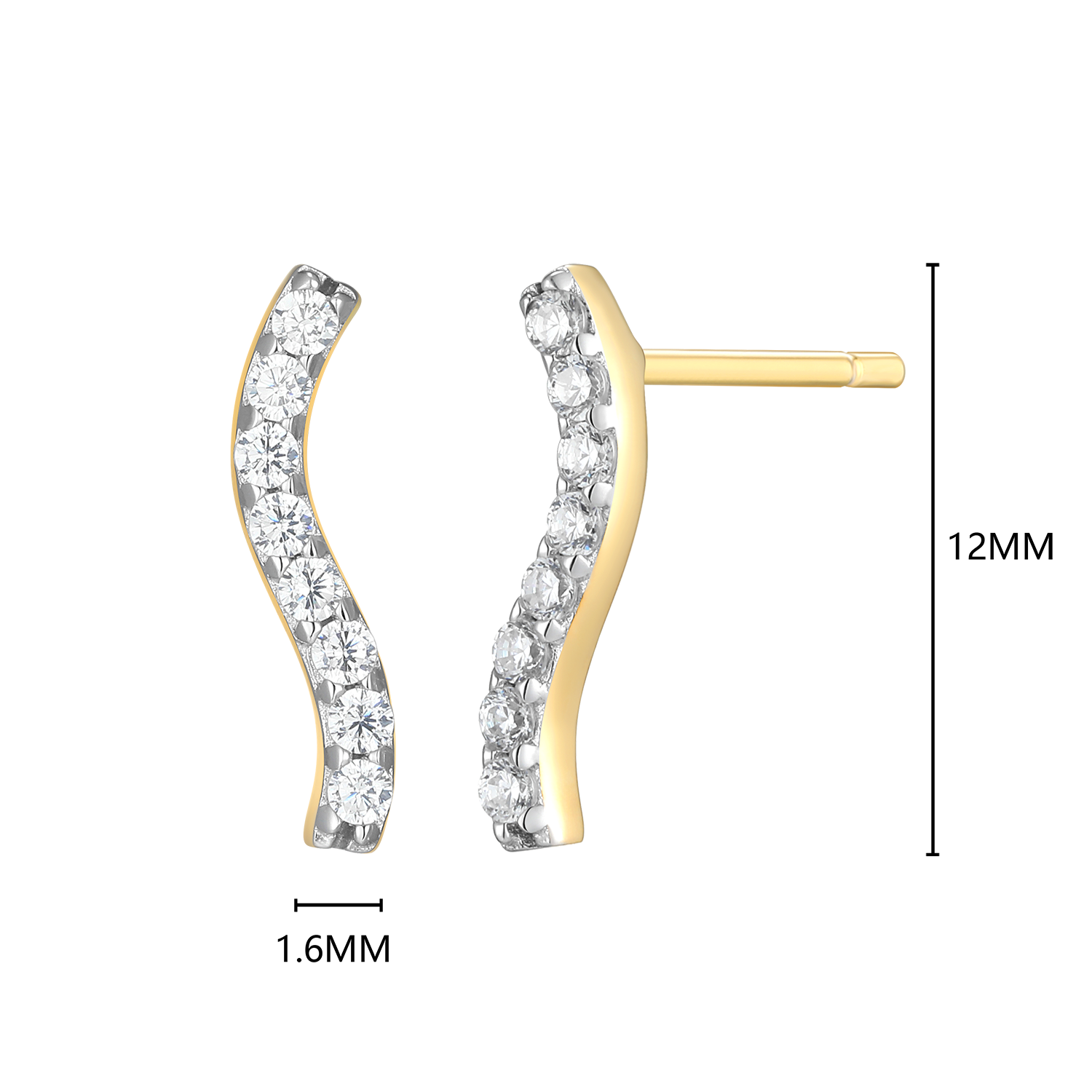 Wavy Bar Lab-Created Diamond Stud Earrings in 14K Yellow Gold-Plated Sterling Silver | M by Monte Luna